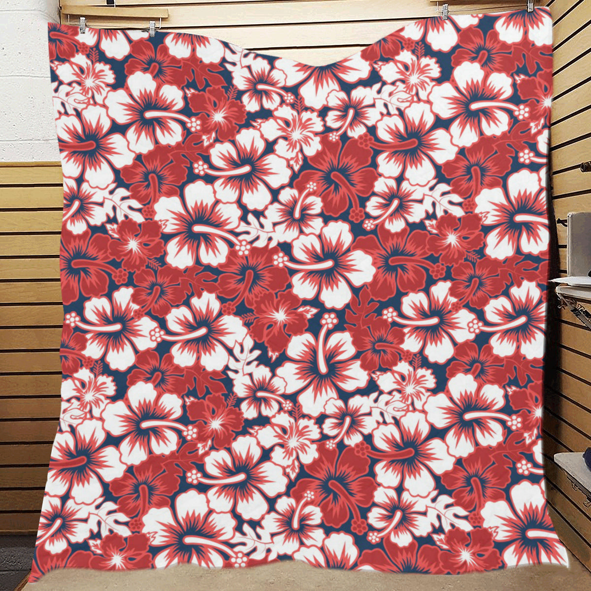 Red Hibiscus Pattern Print Design HB01 Premium Quilt