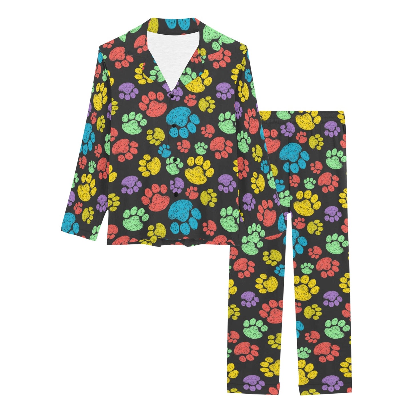 Paw Colorful Print Women's Long Pajama Set