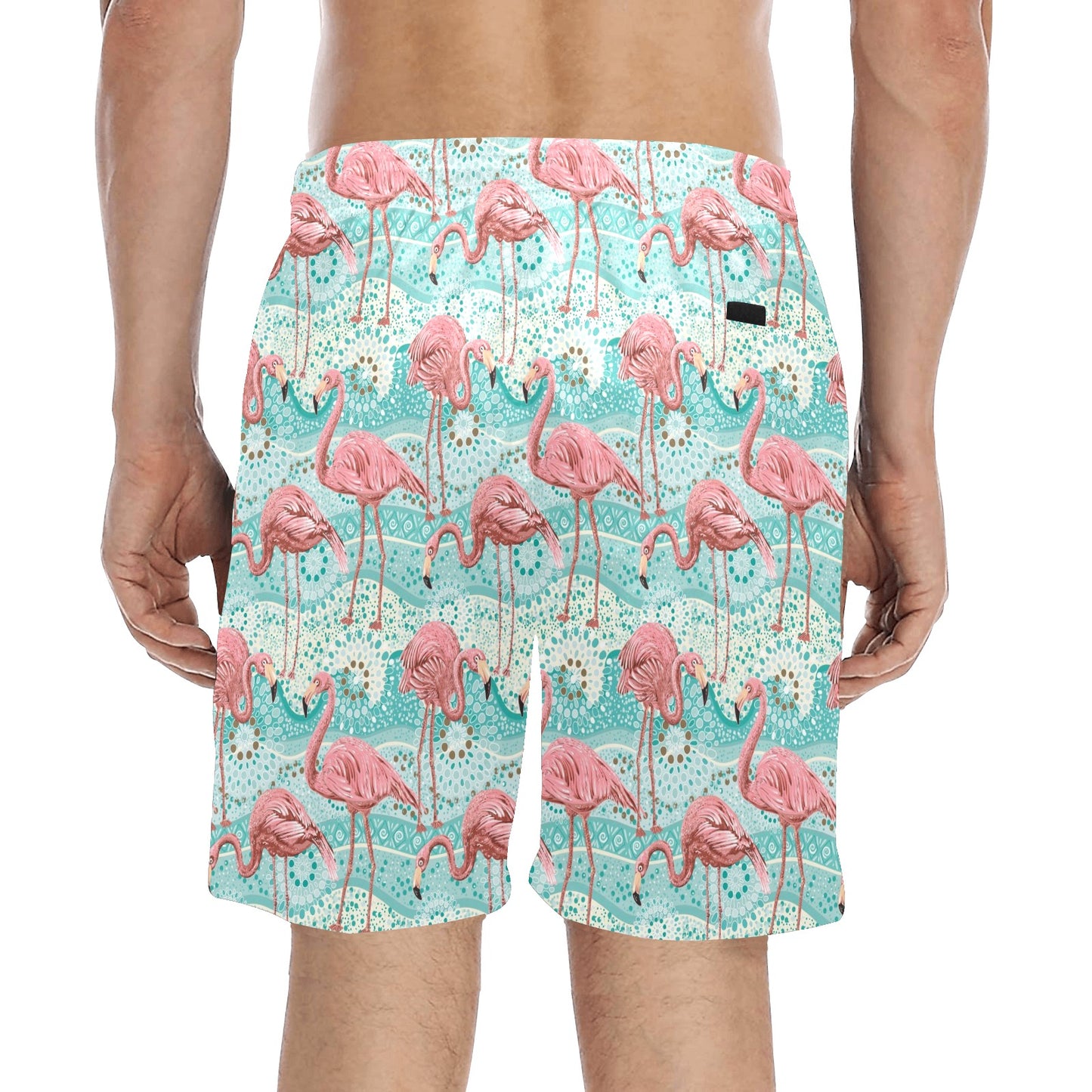Flamingo Background Themed Print Men's Swim Trunks Beach Shorts