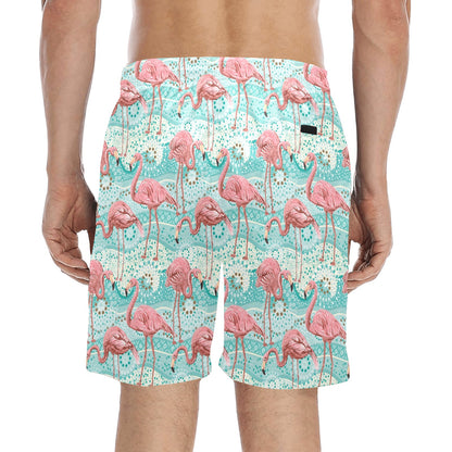 Flamingo Background Themed Print Men's Swim Trunks Beach Shorts