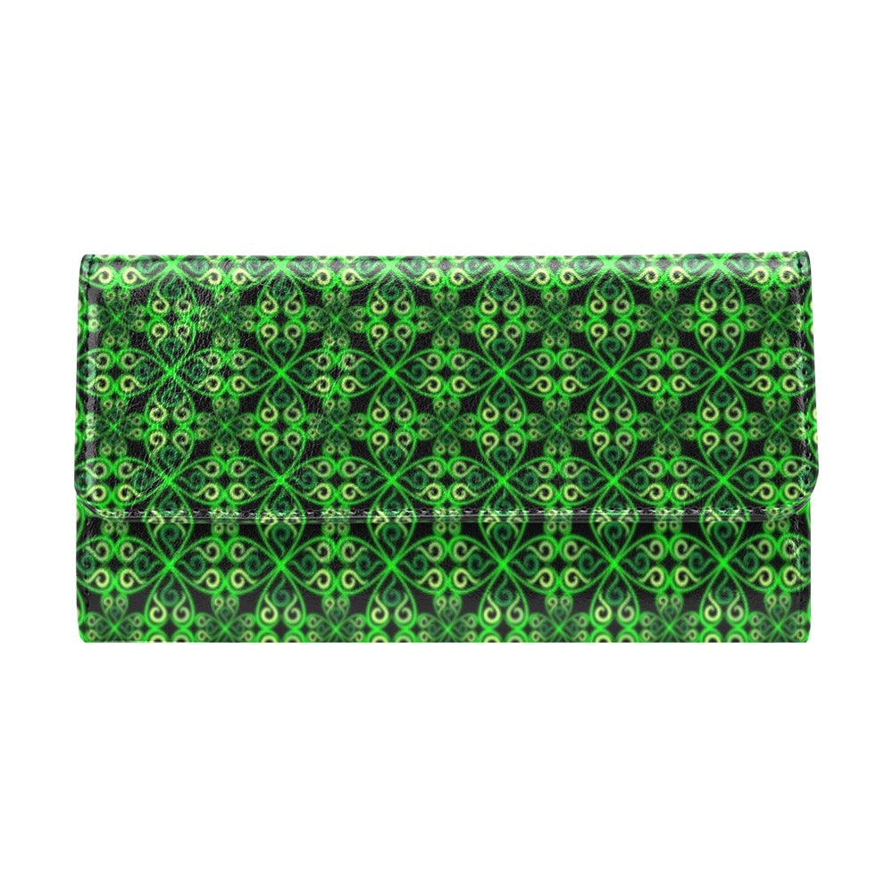 Celtic Green Neon Design Women's Trifold Wallet