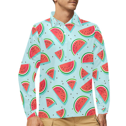 Watermelon Pattern Print Design WM03 Long Sleeve Polo Shirt For Men's