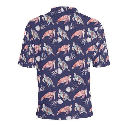 Sea Turtle With Jelly Fish Print Design LKS301 Men Polo Shirt