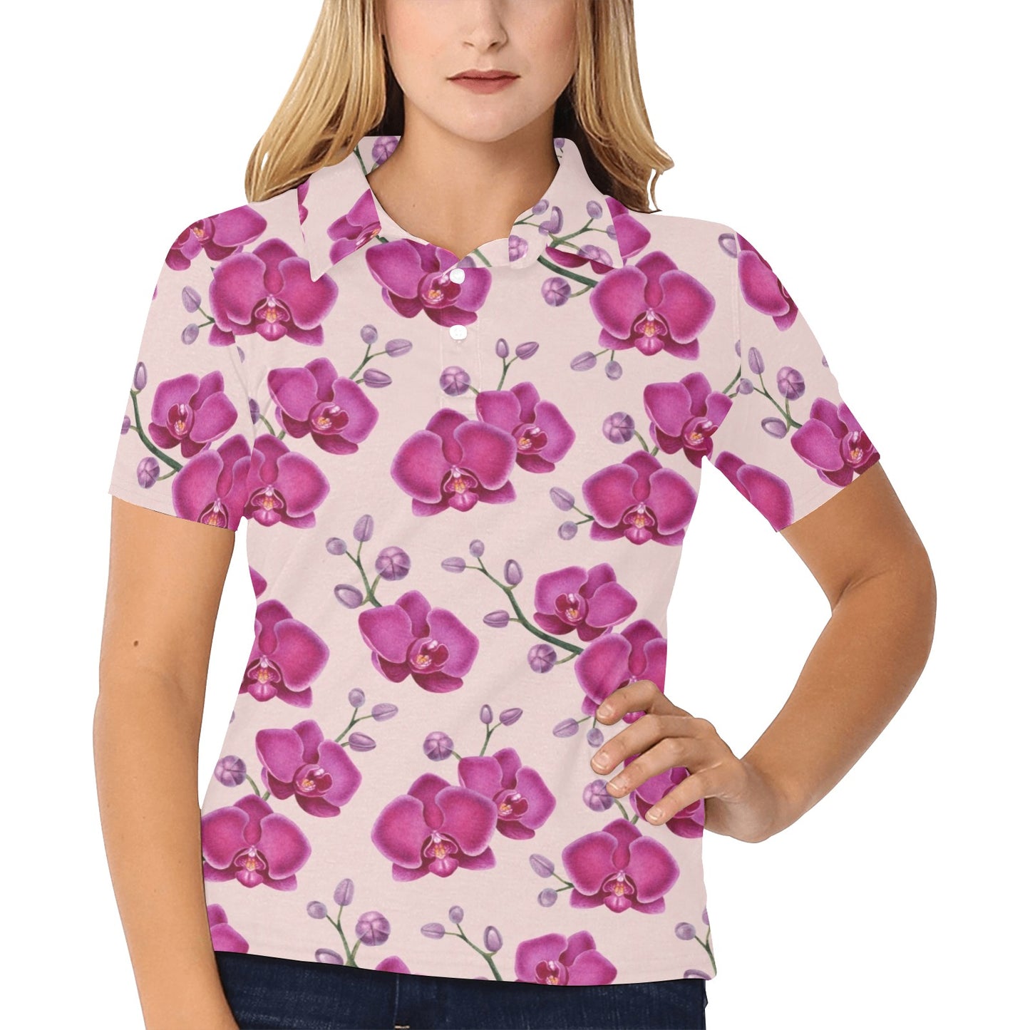 Orchid Purple Pattern Print Design OR04 Women's Polo Shirt