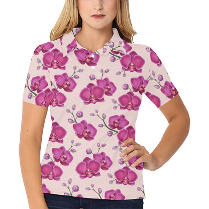 Orchid Purple Pattern Print Design OR04 Women's Polo Shirt