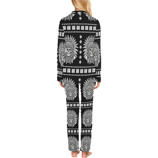 Native American Indian Skull Women's Long Pajama Set
