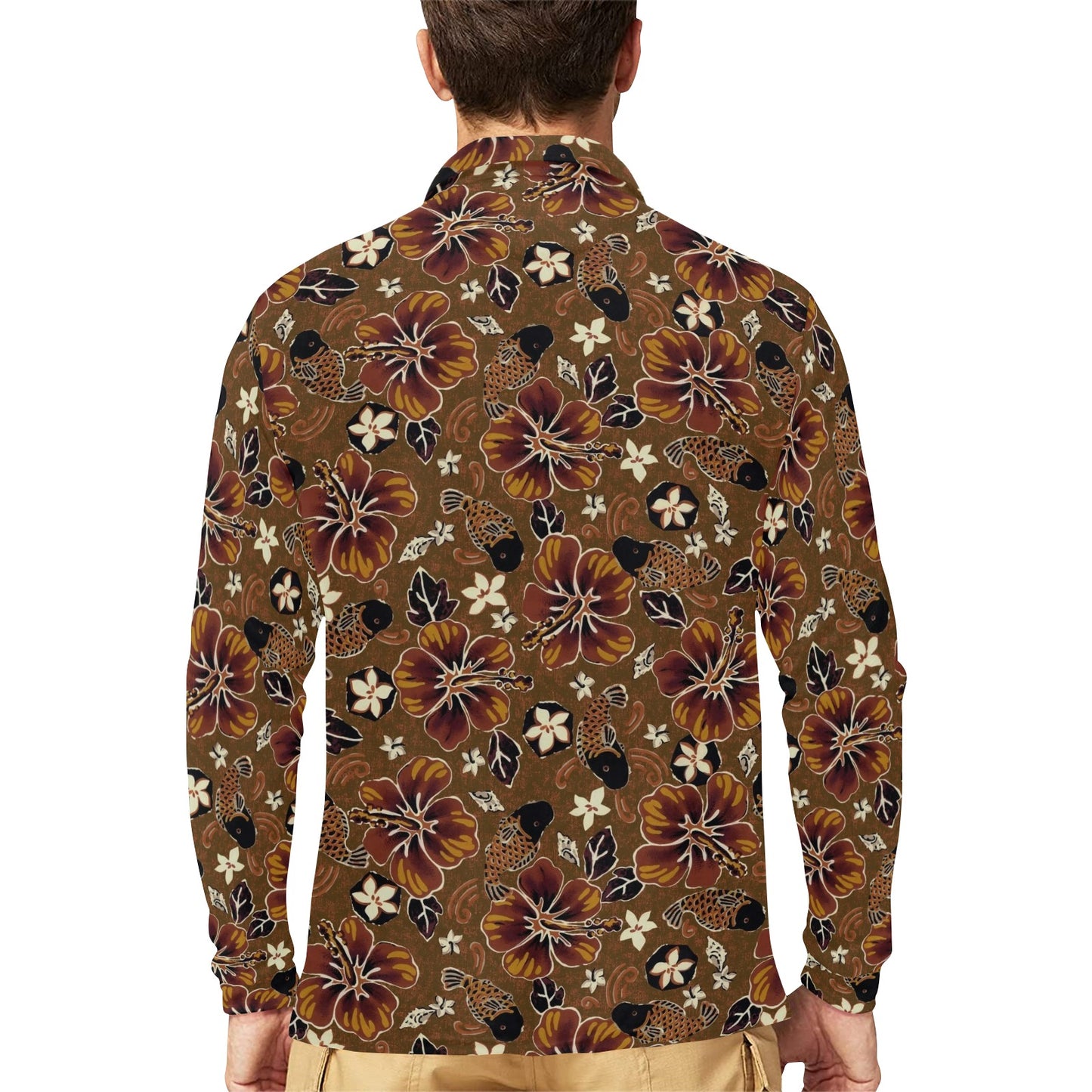 Hawaiian Themed Pattern Print Design H01 Long Sleeve Polo Shirt For Men's