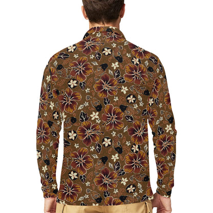 Hawaiian Themed Pattern Print Design H01 Long Sleeve Polo Shirt For Men's