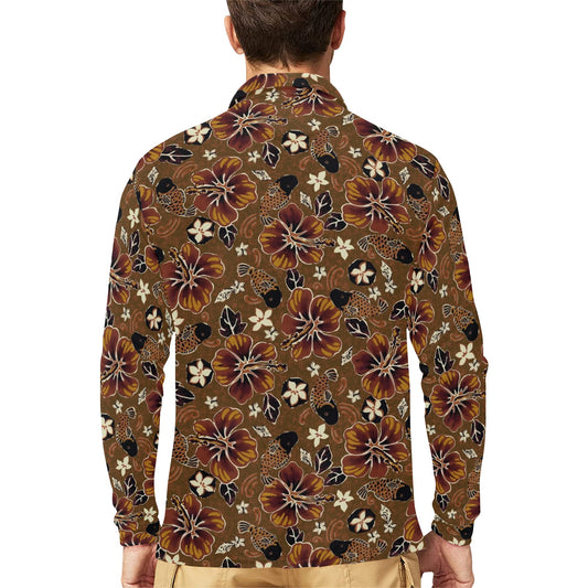 Hawaiian Themed Pattern Print Design H01 Long Sleeve Polo Shirt For Men's