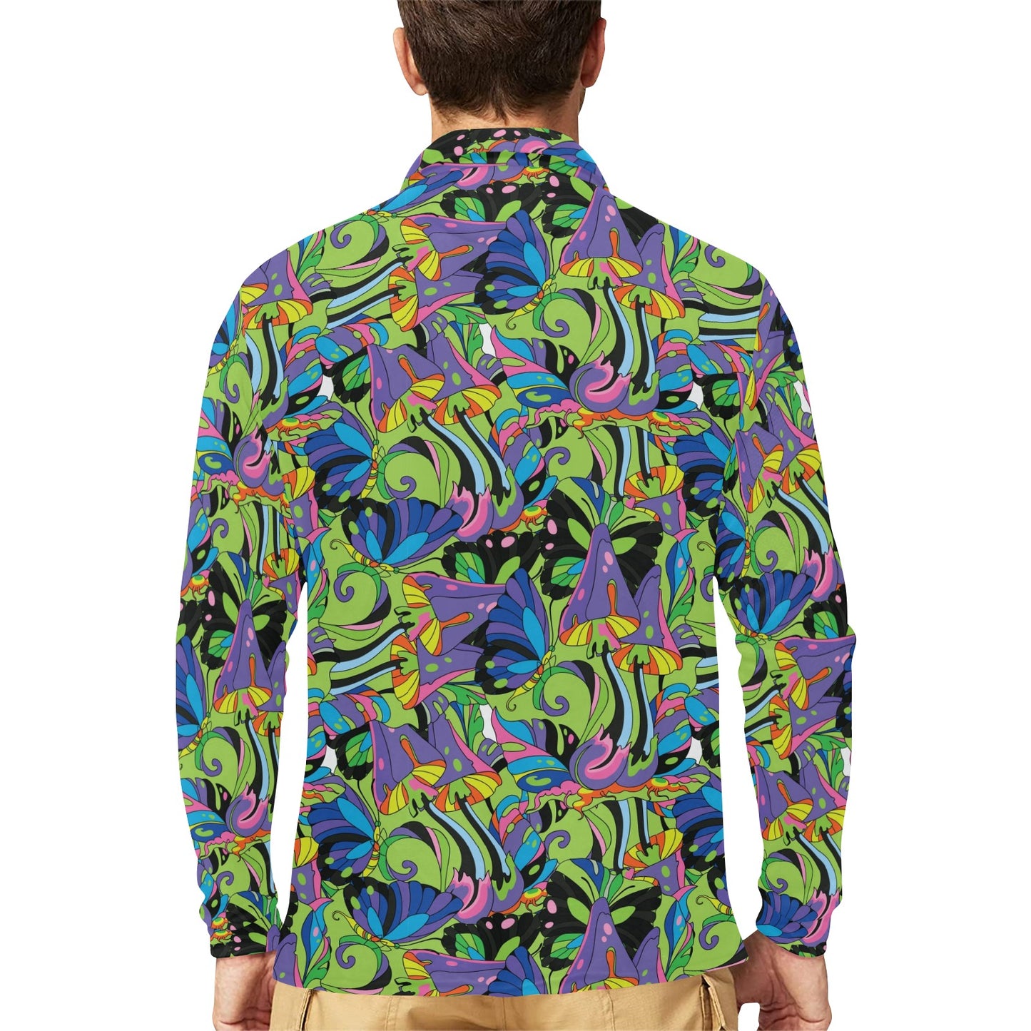 Psychedelic Trippy Mushroom Themed Long Sleeve Polo Shirt For Men's