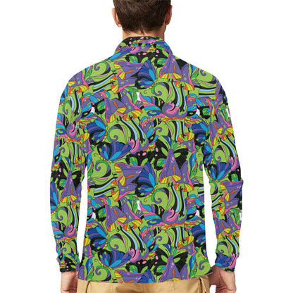 Psychedelic Trippy Mushroom Themed Long Sleeve Polo Shirt For Men's