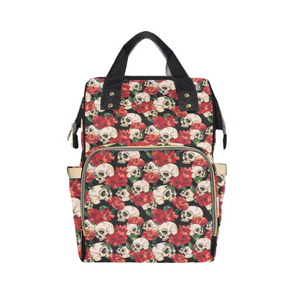 Skull Red Rose Diaper Bag Backpack