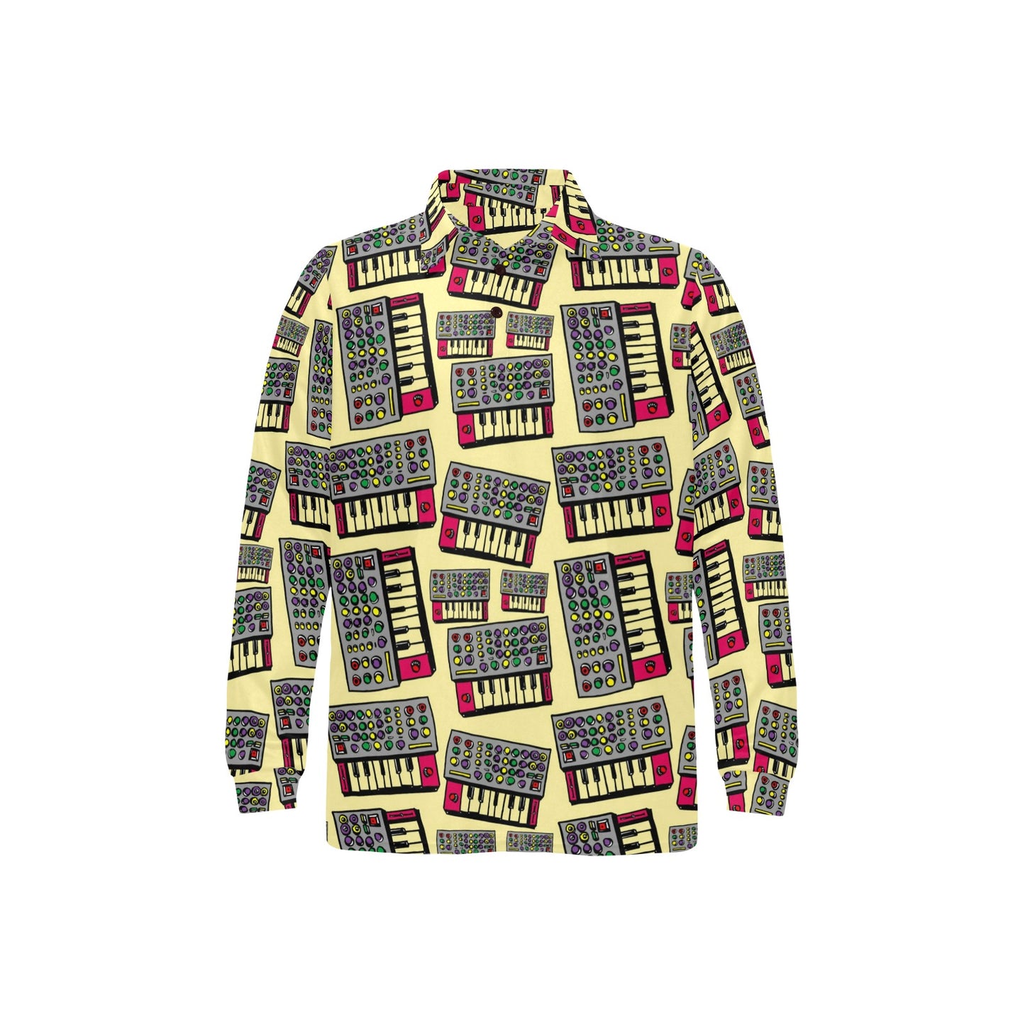Synthesizer Pattern Print Design 01 Long Sleeve Polo Shirt For Men's