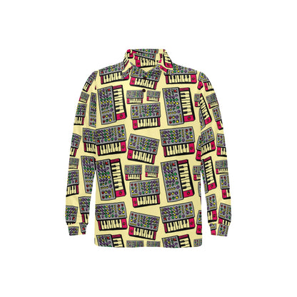 Synthesizer Pattern Print Design 01 Long Sleeve Polo Shirt For Men's