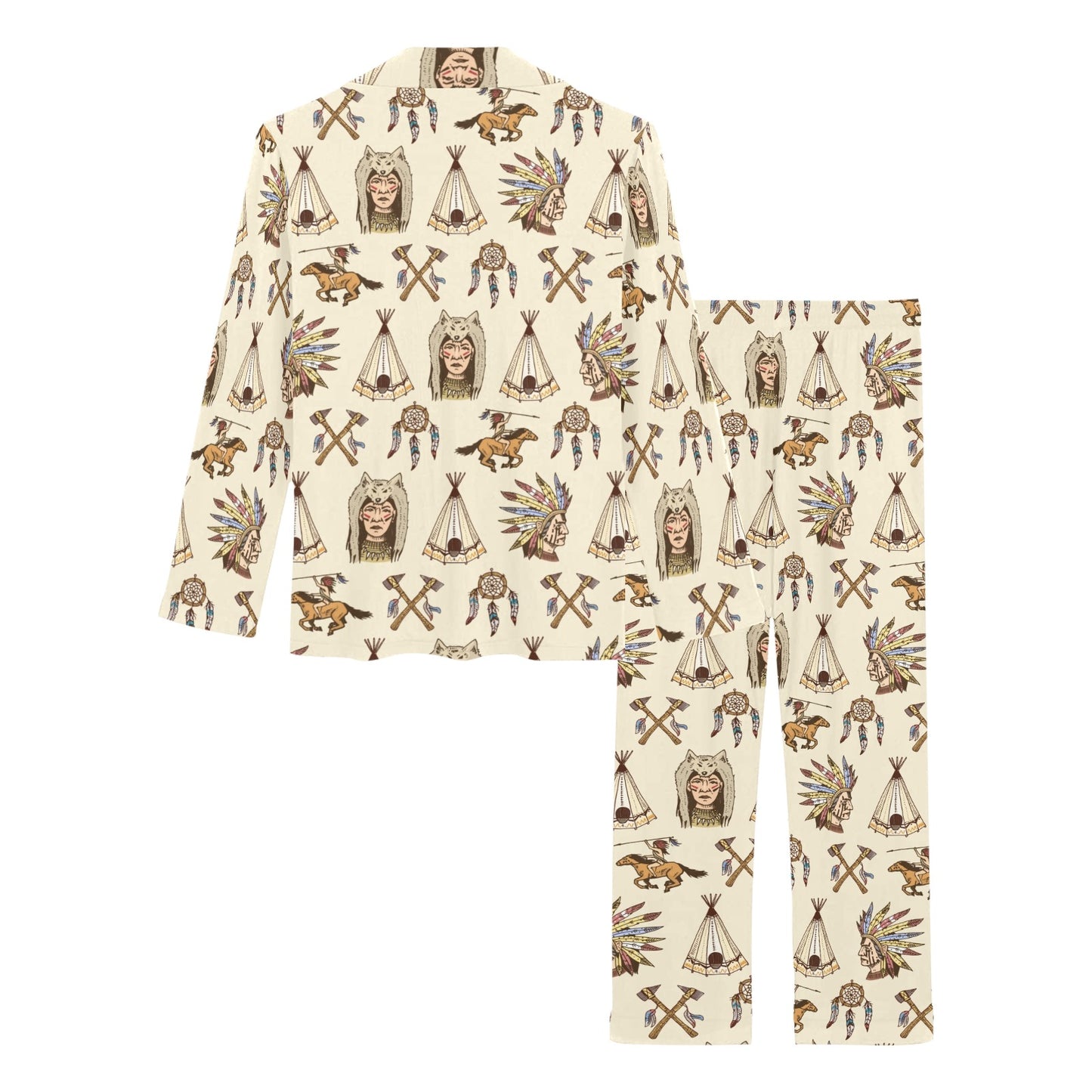 Native Indian Pattern Design Print Women's Long Pajama Set