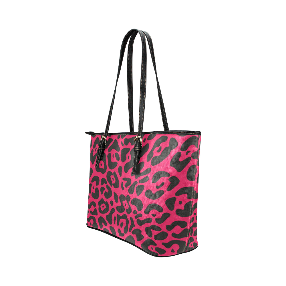 Cheetah Pink Print Pattern Leather Tote Bag