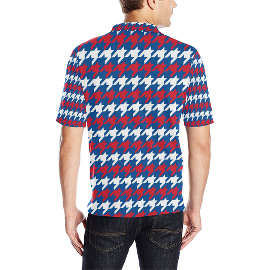 Patriotic Houndstooth Pattern Print Design A02 Men Polo Shirt