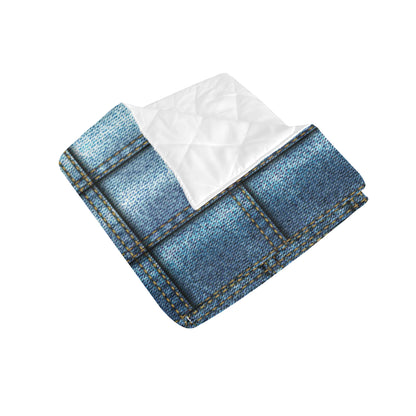 Jean Patchwork Pattern Print Design 02 Premium Quilt