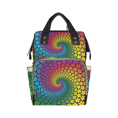 Flower Power Rainbow Spiral Print Diaper Bag Backpack