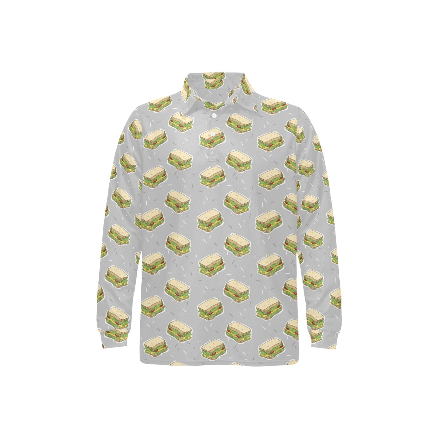 Sandwich Print Design LKS304 Long Sleeve Polo Shirt For Men's