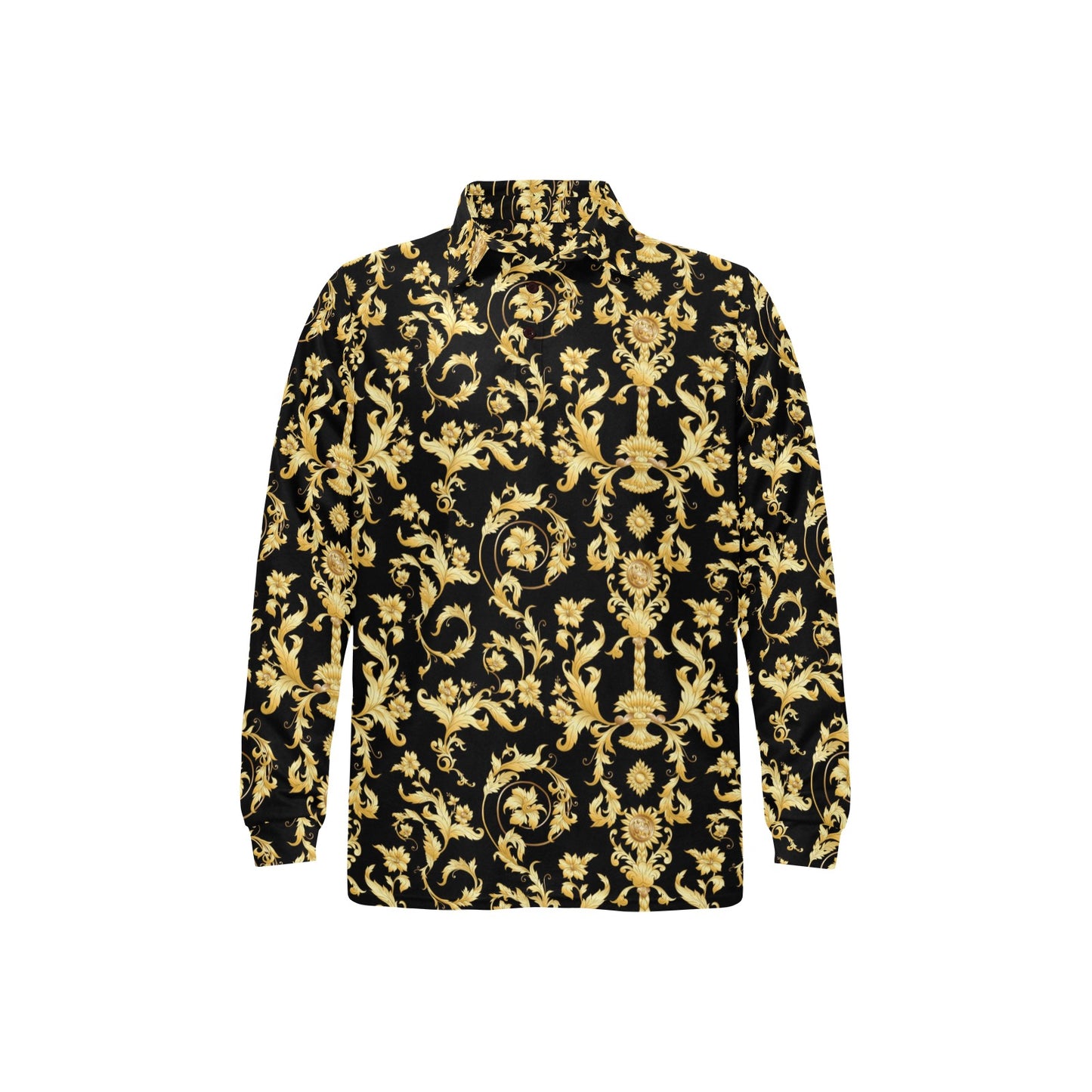 Baroque Golden Pattern Print Design 04 Long Sleeve Polo Shirt For Men's
