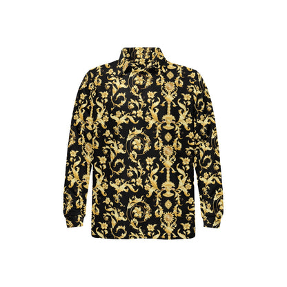 Baroque Golden Pattern Print Design 04 Long Sleeve Polo Shirt For Men's