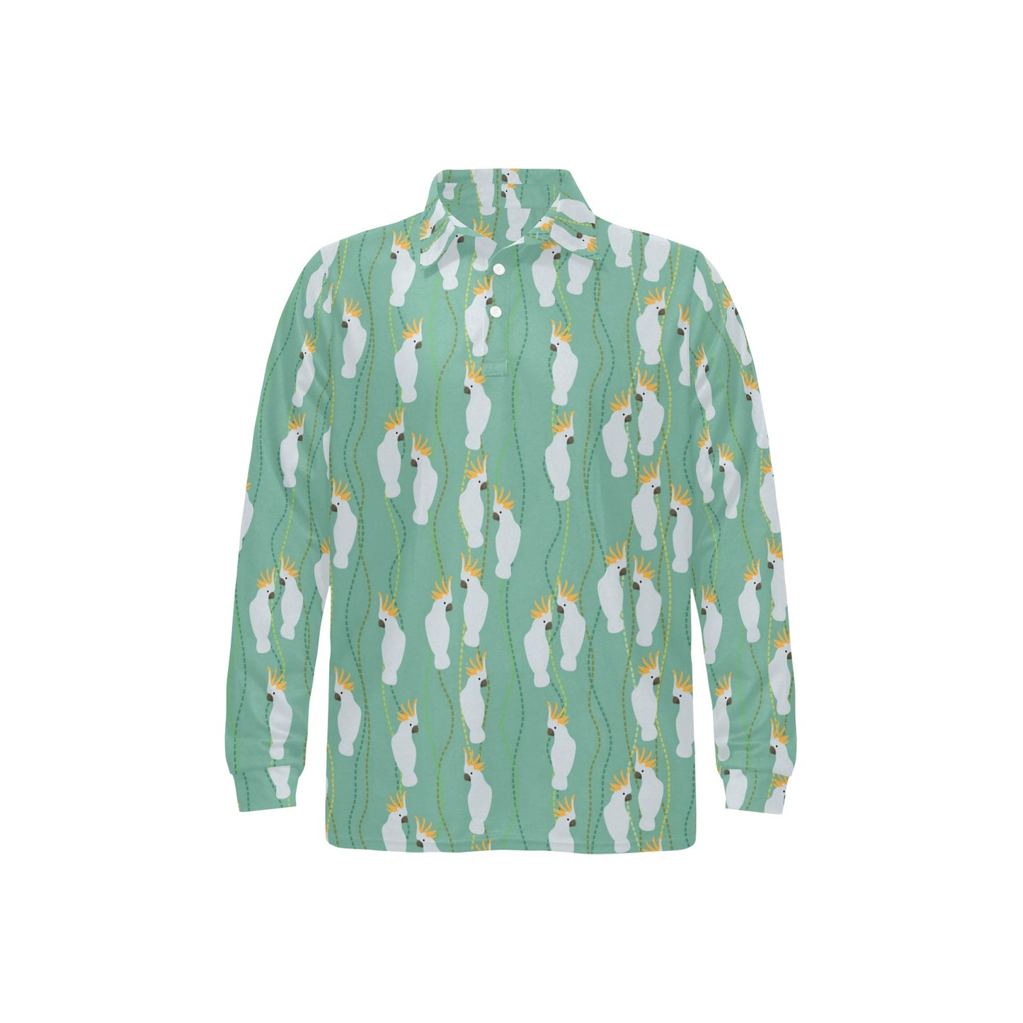 Cockatoo Pattern Print Design 01 Long Sleeve Polo Shirt For Men's
