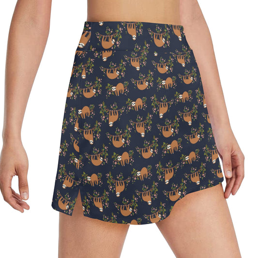 Sloth flower Design Themed Print 17" Golf & Pickleball Skort with Pockets