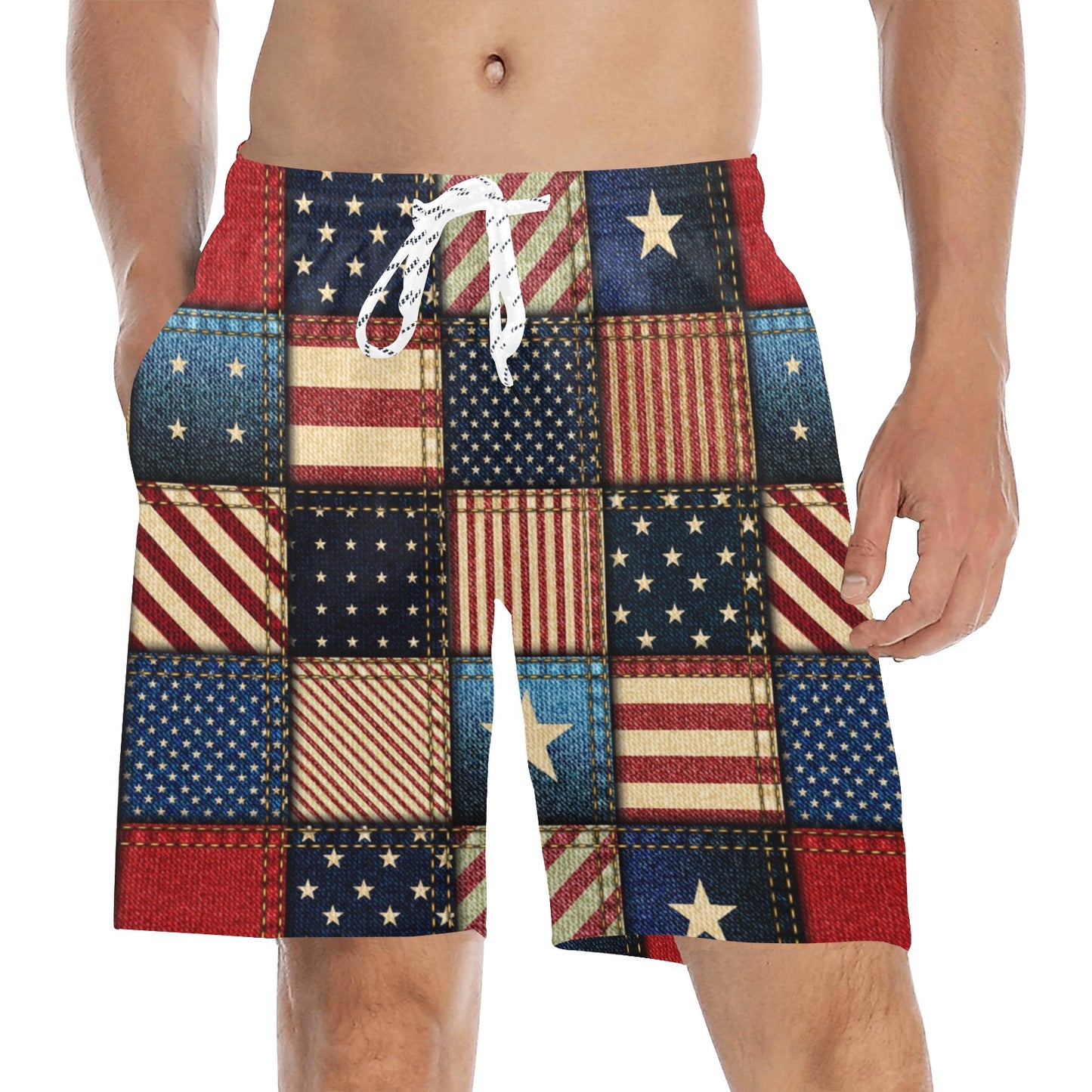 American flag Patchwork Design Men's Swim Trunks Beach Shorts