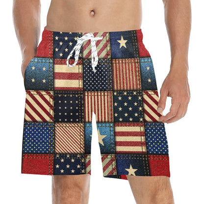 American flag Patchwork Design Men's Swim Trunks Beach Shorts