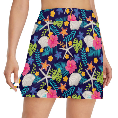 Beach Seashell Floral Theme 17" Golf & Pickleball Skort with Pockets