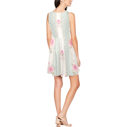 Rose Pattern Print Design RO016 Sleeveless Dress