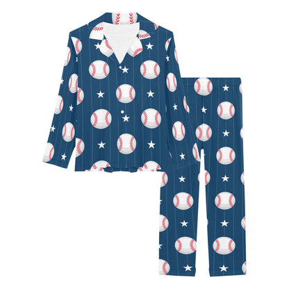 Baseball Star Print Pattern Women's Long Pajama Set