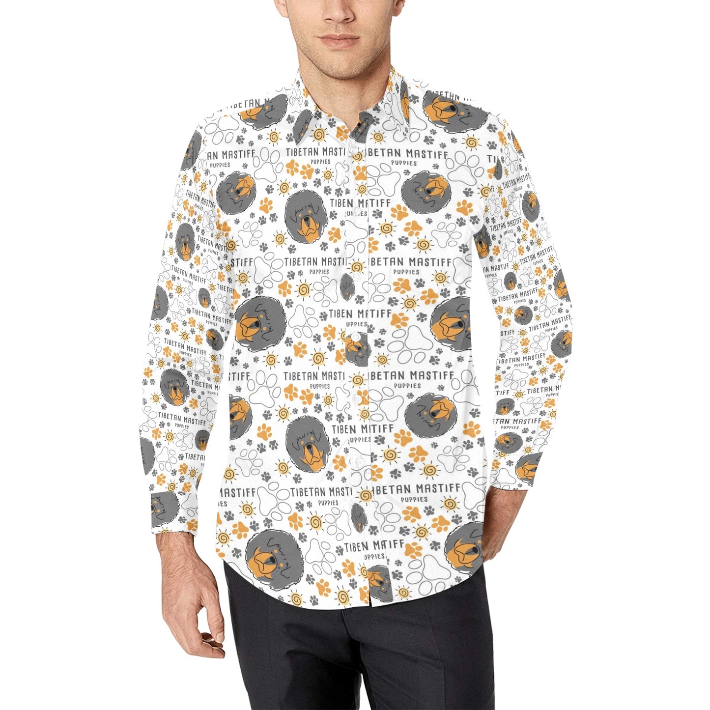 Tibetan Mastiffs Print Design LKS302 Men's Long Sleeve Dress Shirt