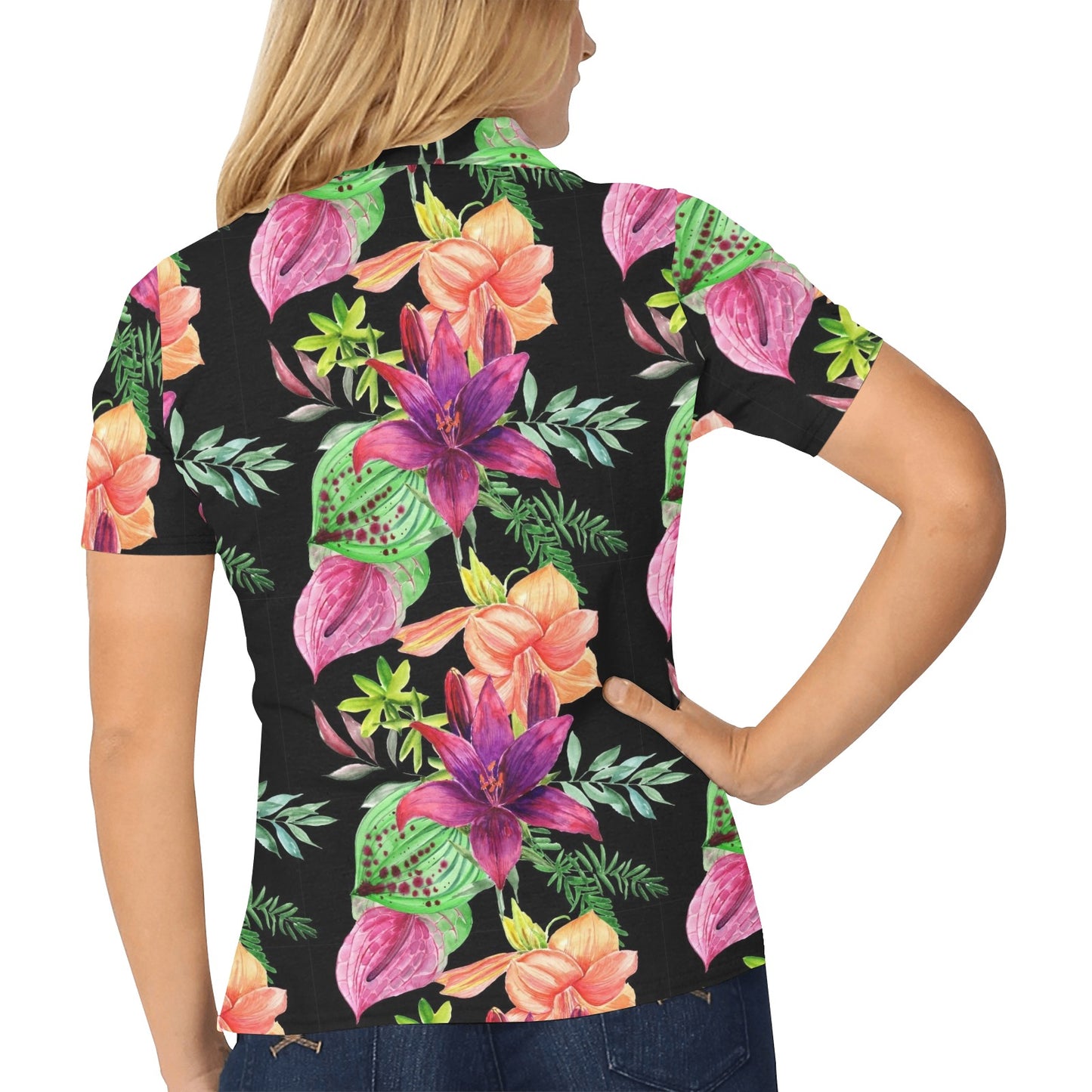 Amaryllis Pattern Print Design AL09 Women's Polo Shirt
