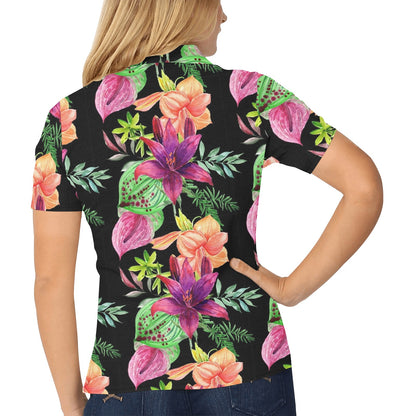 Amaryllis Pattern Print Design AL09 Women's Polo Shirt