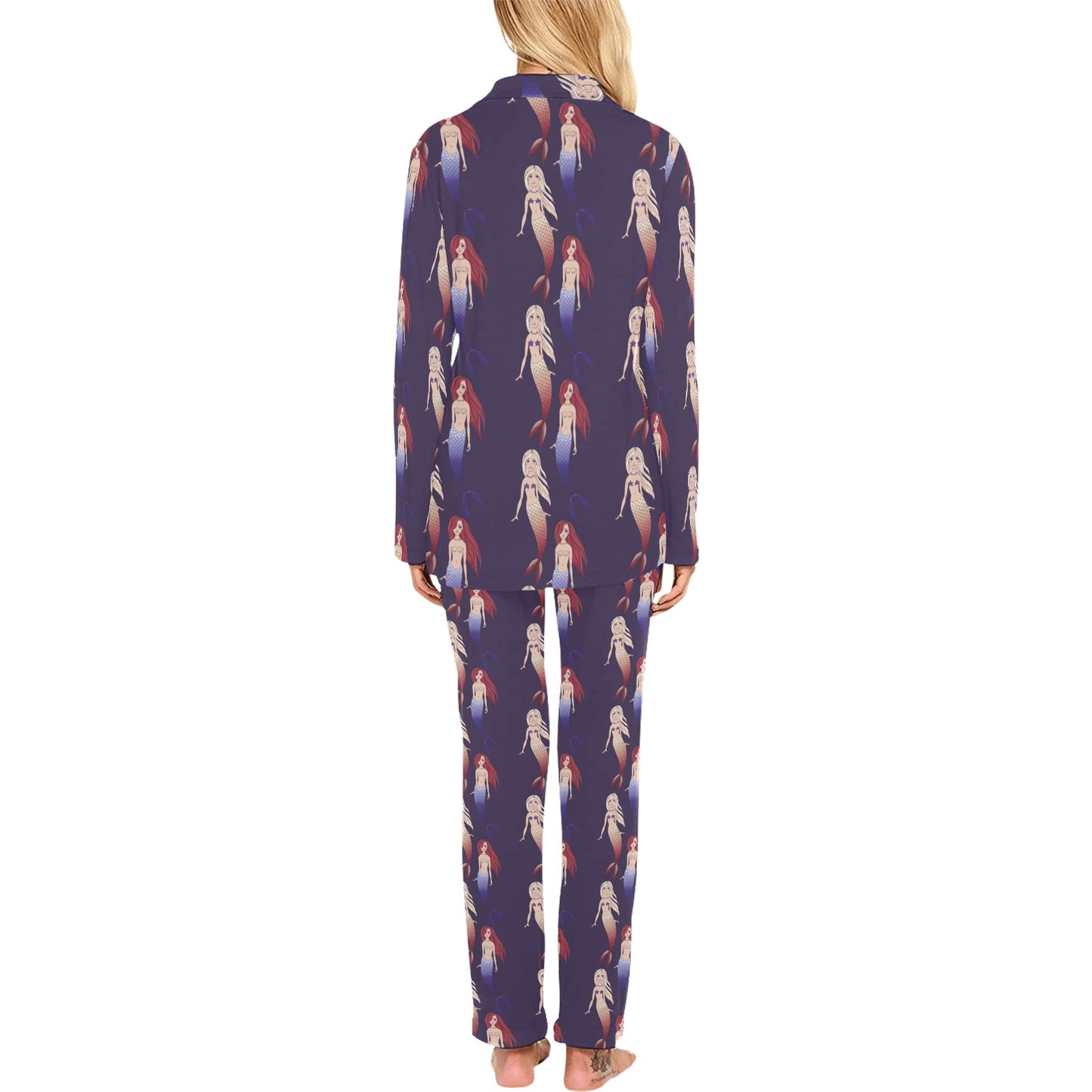 Mermaid Pattern Print Design 02 Women's Long Pajama Set