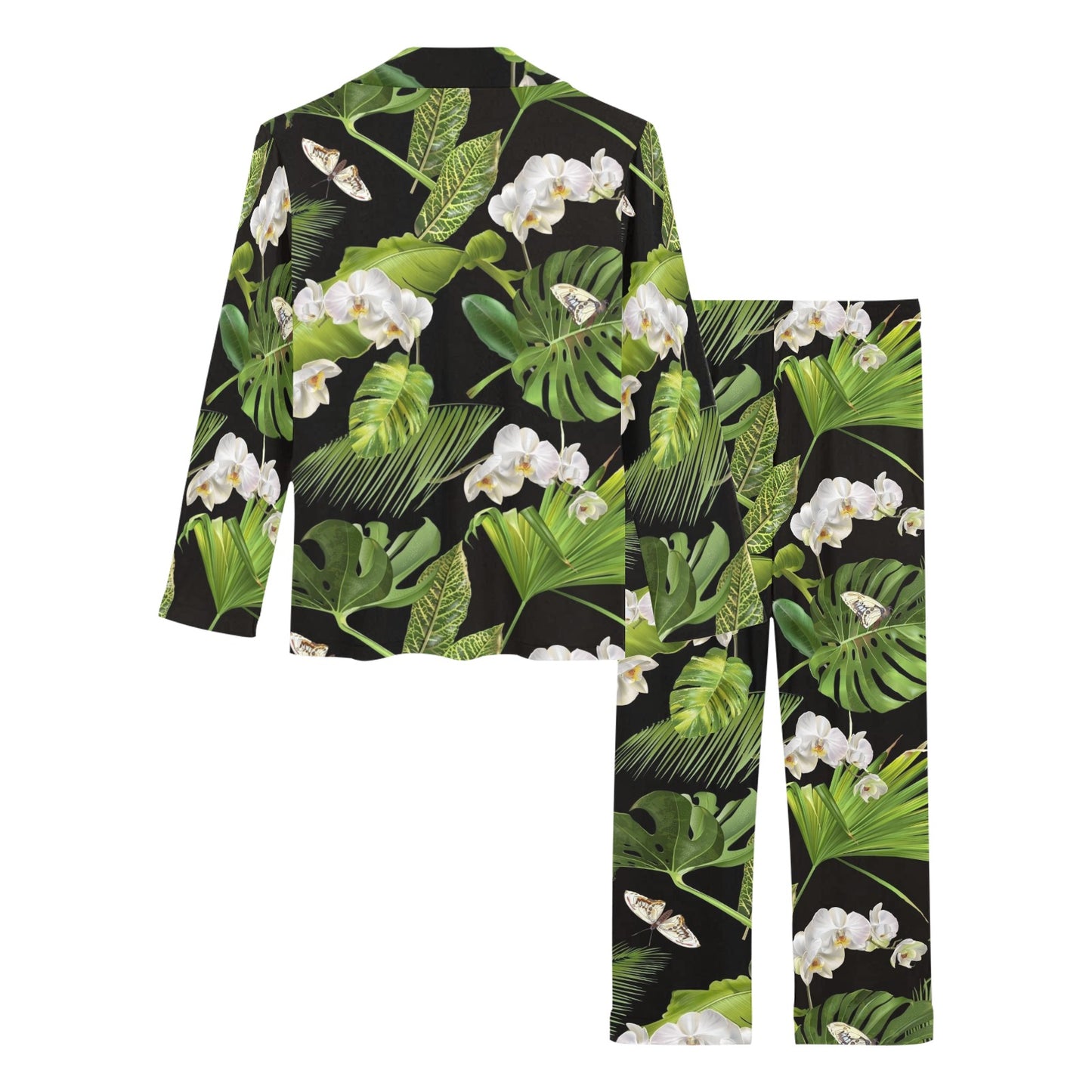 Tropical Flower Pattern Print Design TF026 Women's Long Pajama Set