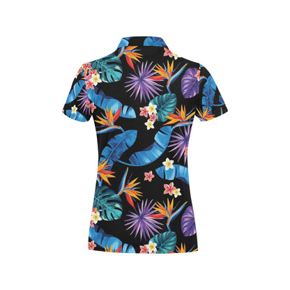 Tropical Flower Pattern Print Design TF018 Women's Polo Shirt
