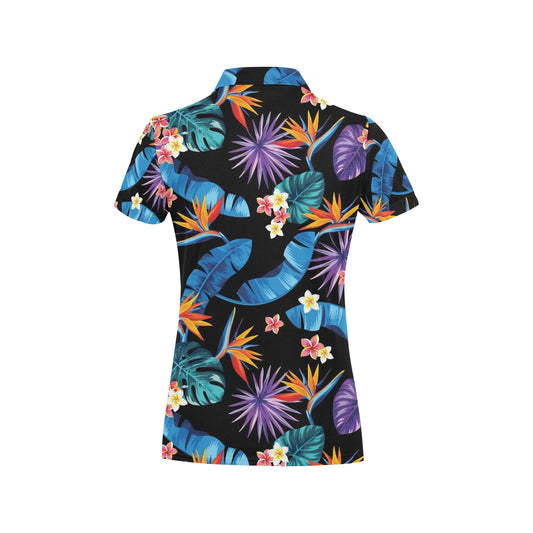 Tropical Flower Pattern Print Design TF018 Women's Polo Shirt