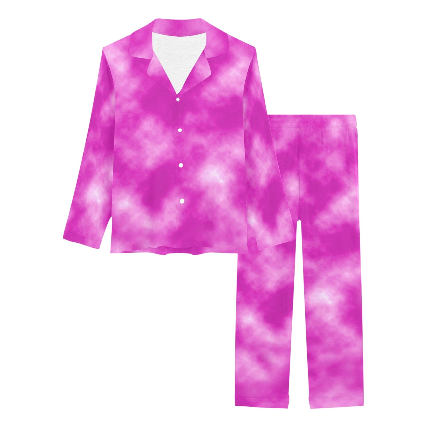 Tie Dye Pink Design Print Women's Long Pajama Set
