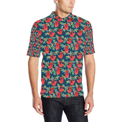 Sloth Red Design Themed Print Men Polo Shirt