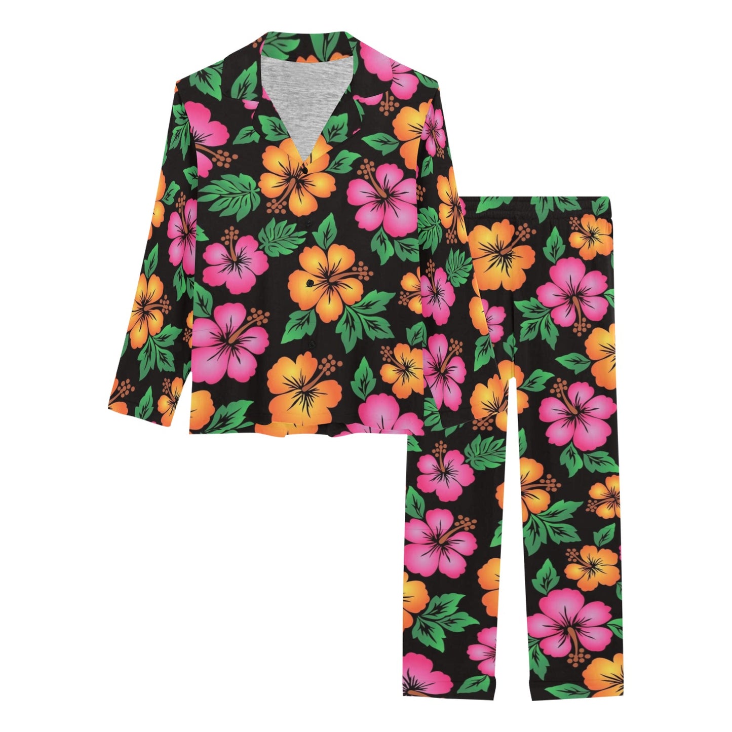 Hibiscus Pattern Print Design HB029 Women's Long Pajama Set
