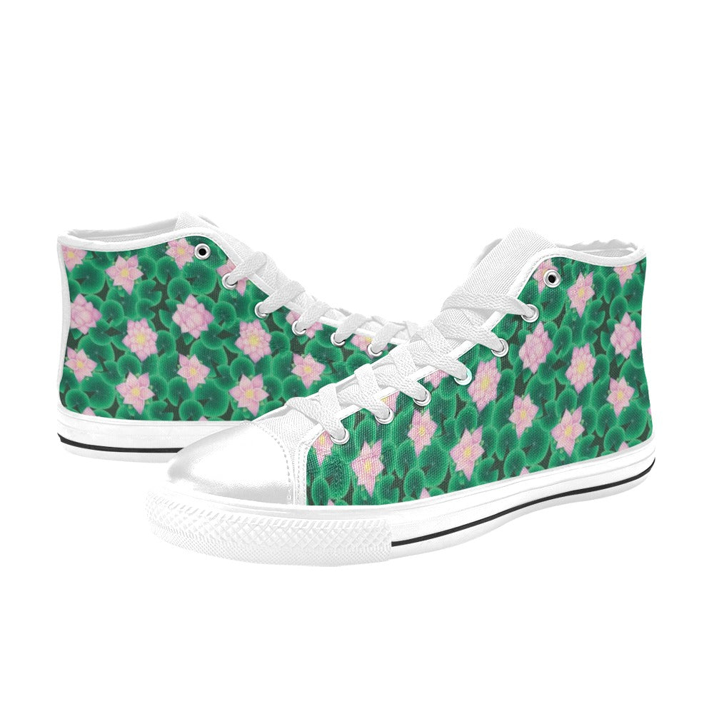 Water Lily Print Design LKS303 Men's High Top Canvas Shoes