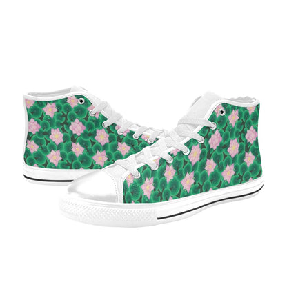 Water Lily Print Design LKS303 Men's High Top Canvas Shoes