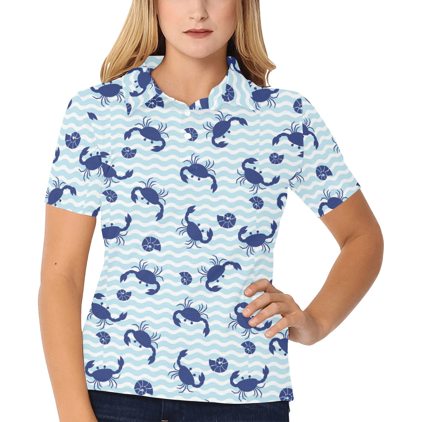 Crab Pattern Print Design 04 Women's Polo Shirt