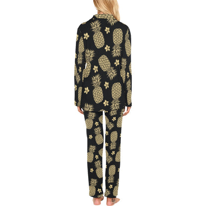 Gold Pineapple Hibiscus Women's Long Pajama Set