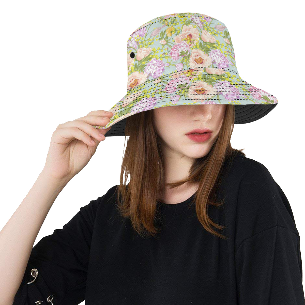 Hydrangea Pattern Print Design HD02 Unisex Bucket Hat