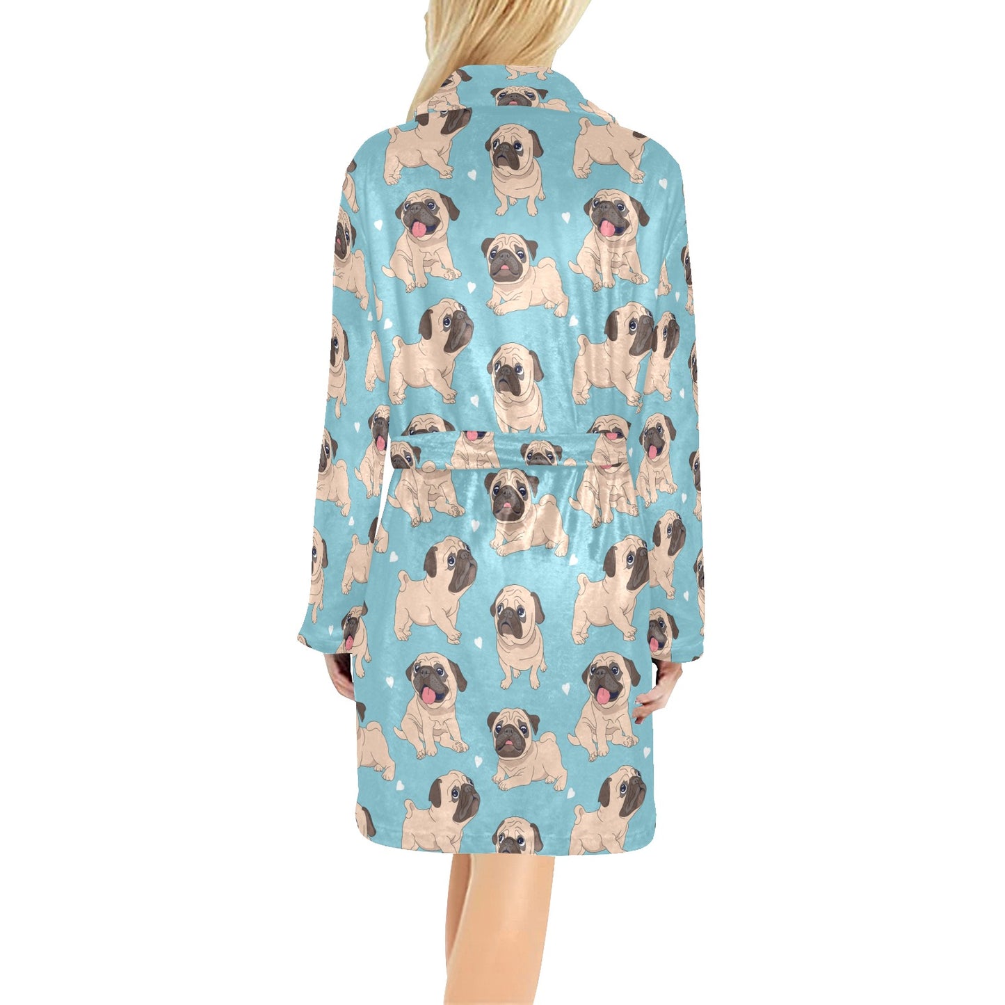 Pug Pattern Print Design A03 Women's Fleece Robe