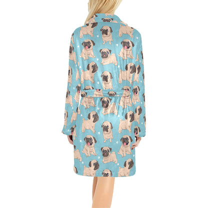 Pug Pattern Print Design A03 Women's Fleece Robe